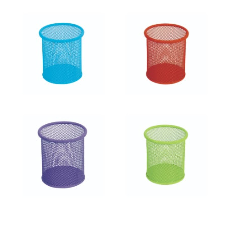 Bicchiere portapenne metallo colorato cm.8 rete