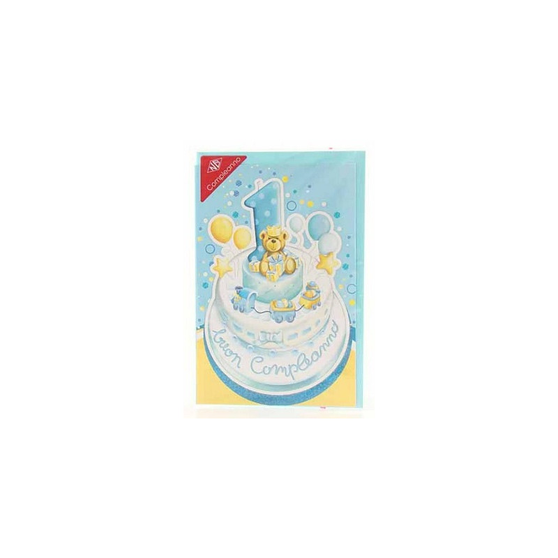 Biglietti auguri 1 anno celeste
