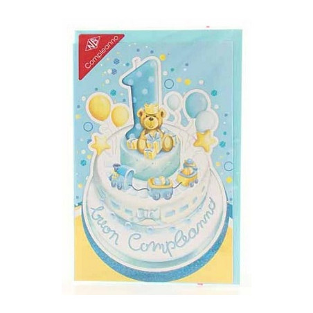 Biglietti auguri 1 anno celeste