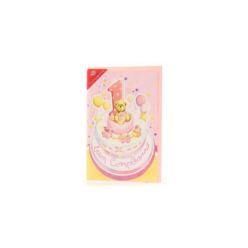 Biglietti auguri 1 anno rosa
