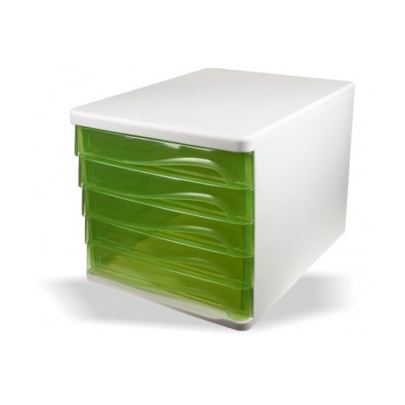 Cassettiera  in plastica 4 cassetti scocca bianca cassetti verde