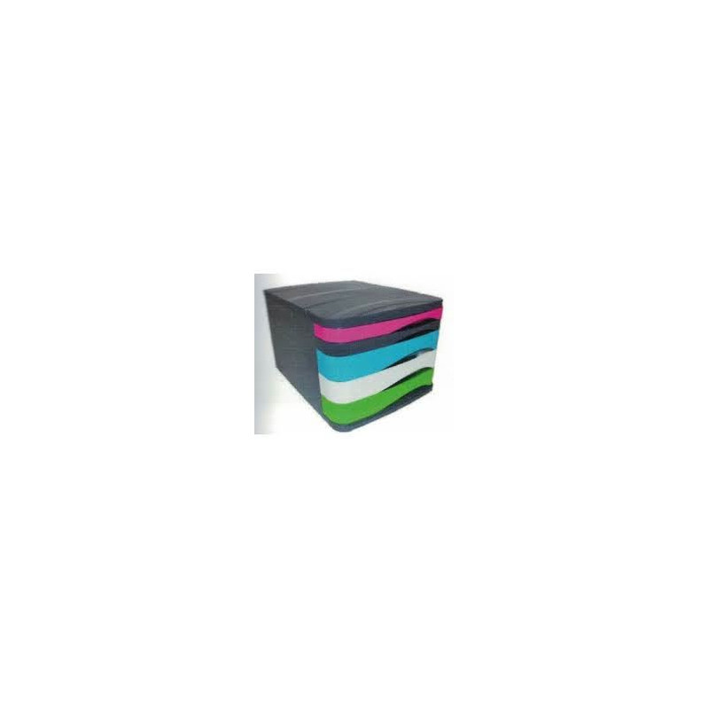 Cassettiera  in plastica scocca grigia e 5 cassetti colorati