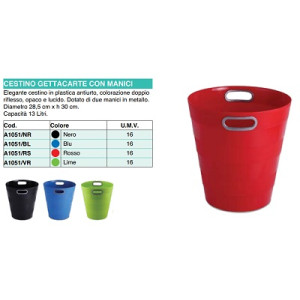 Cestino gettacarte in plastica chiuso blu con manici
