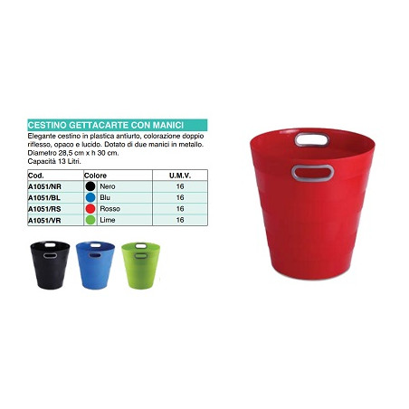Cestino gettacarte in plastica chiuso rosso con manici