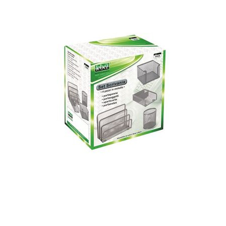 Set da scrivania in metallo rete nero 4 pz lebez