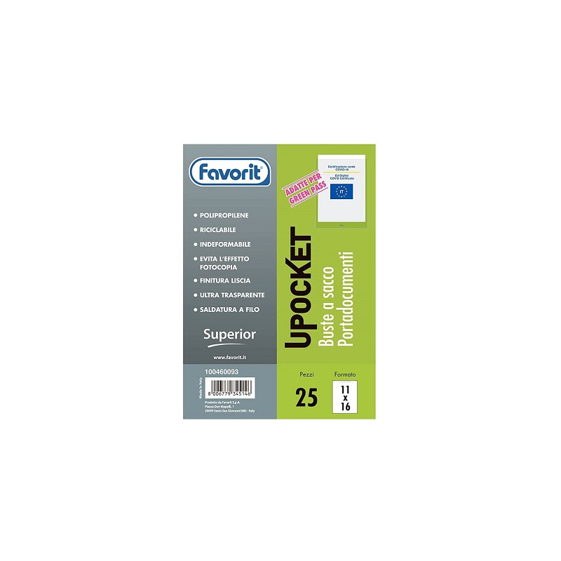 Buste ad U 11X16 25pz adatte per Green Pass