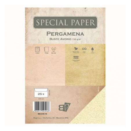 Buste Special Paper Pergamena avorio 110gr 230x160mm 25pz