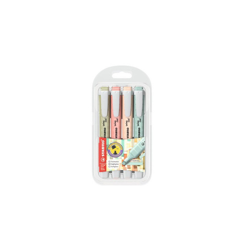 Evidenziatori a penna Stabilo Swing Cool con clip tecnologia anti dry-out 4pz