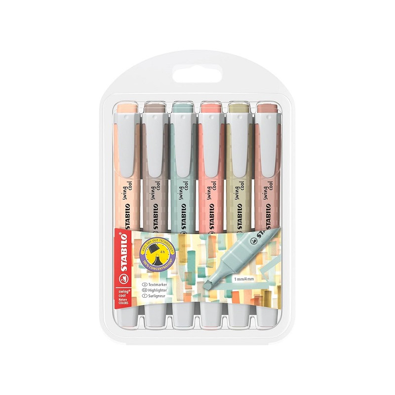 Evidenziatori a penna Stabilo Swing Cool con clip tecnologia anti dry-out 6pz
