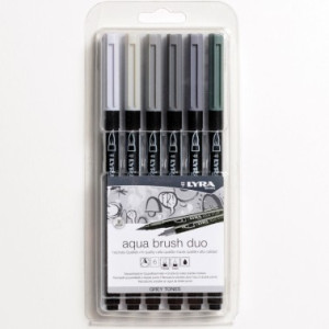 Pennarello doppia punta Aqua Brush Duo Lyra 6pz grey tones set
