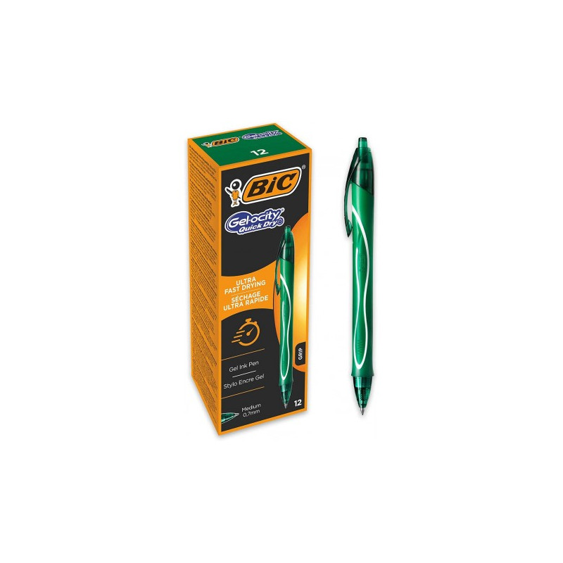 Penna a scatto Bic Gel Gelocity quick dry verde