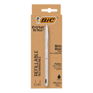 Penna Bic cristal nera Re'New+ 2 REFILL BIC