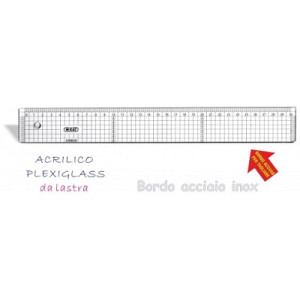 Riga 80cm millimetrata in plexiglas con bordo in acciaio inox