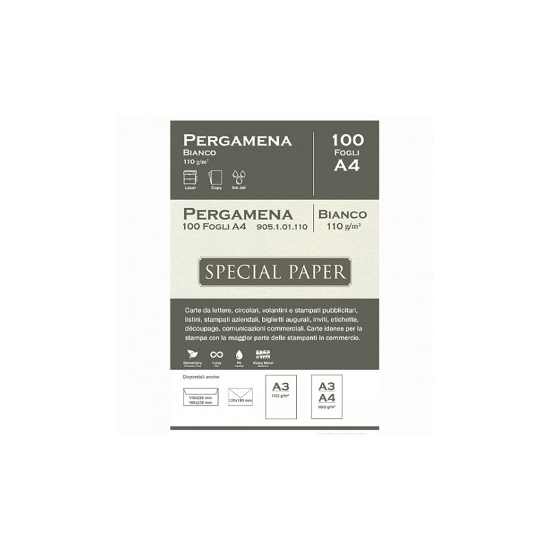 Carta pergamena special paper bapi  A4 bianca 110gr 100fg
