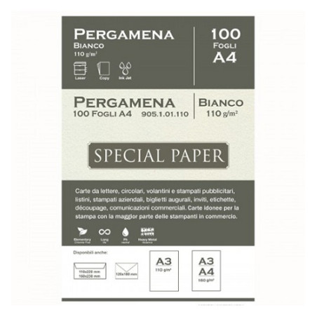 Carta pergamena special paper bapi  A4 bianca 110gr 100fg