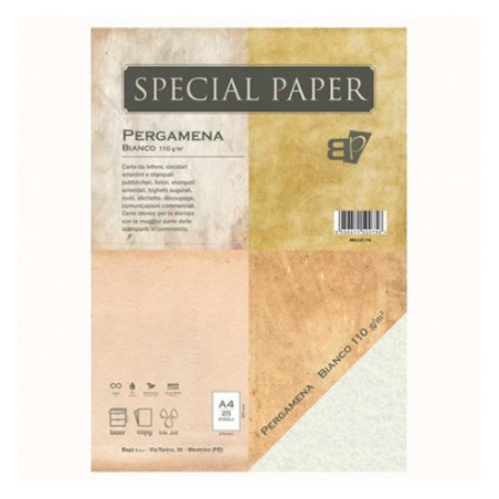 Carta pergamena special paper bapi  A4 bianca 110gr 25fg