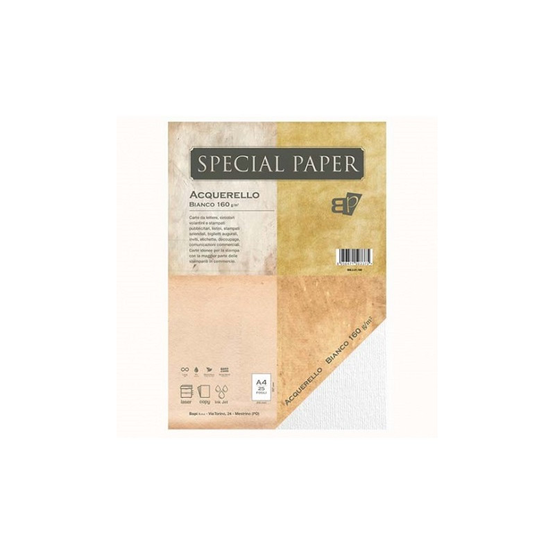 Carta special paper bapi acquerello A4 bianco 160gr 25fg