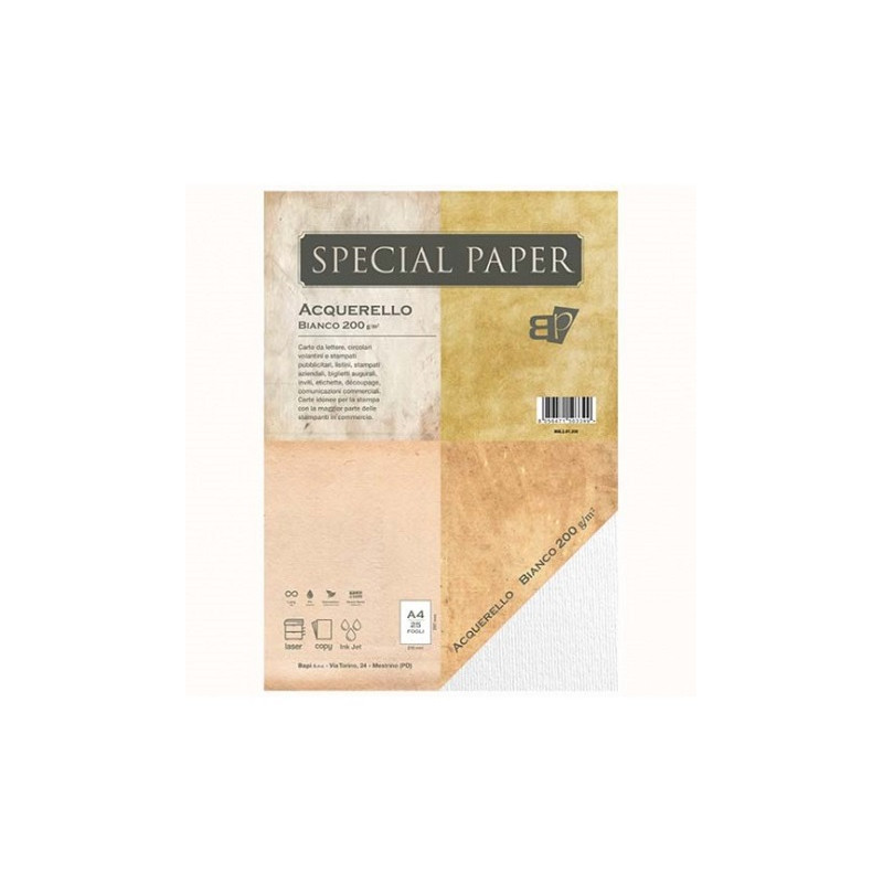 Carta special paper bapi acquerello A4 bianco 200gr 25fg