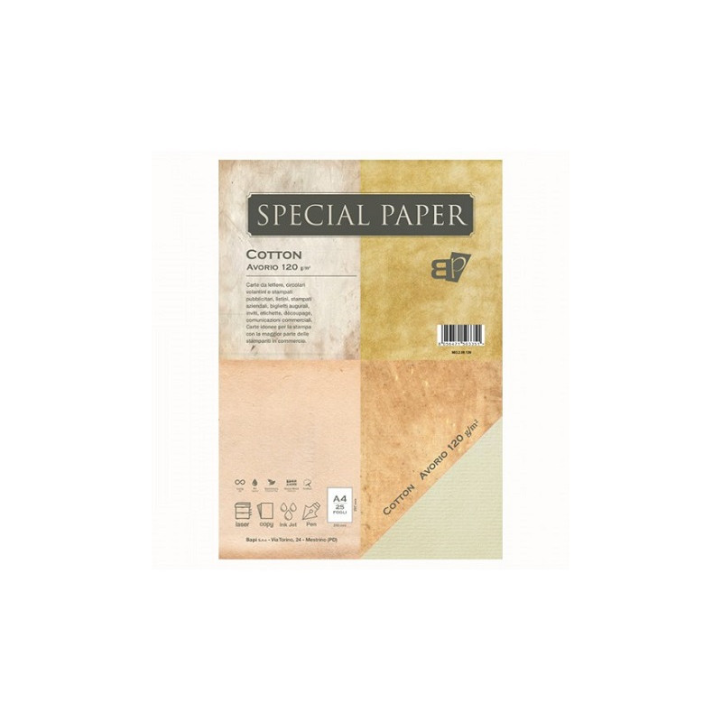 Carta special paper bapi cotton A4 avorio 120gr 25fg