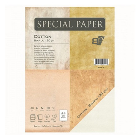 Carta special paper bapi cotton A4 bianco 120gr 25fg