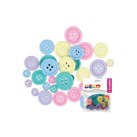 Bottoni in legno 25mm colori pastello 30pz