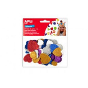 Cuori in gomma eva adesivi glitter assort.50pz