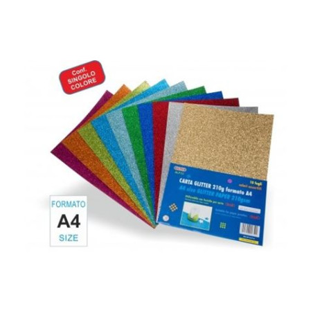 Fogli di carta glitter A4 argento 10pz da 210gr.