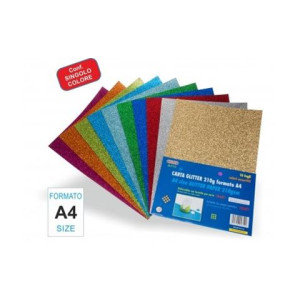Fogli di carta glitter A4 rosso 10pz da 210gr.