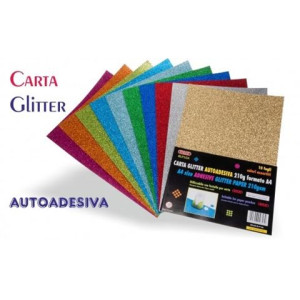 Fogli di carta glitter adesiva 20x30 colori assort. 10pz