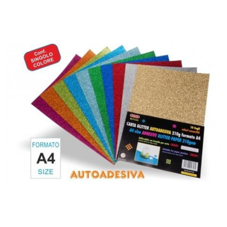 Fogli di carta glitter adesiva A4 rosso 10pz da 210gr.