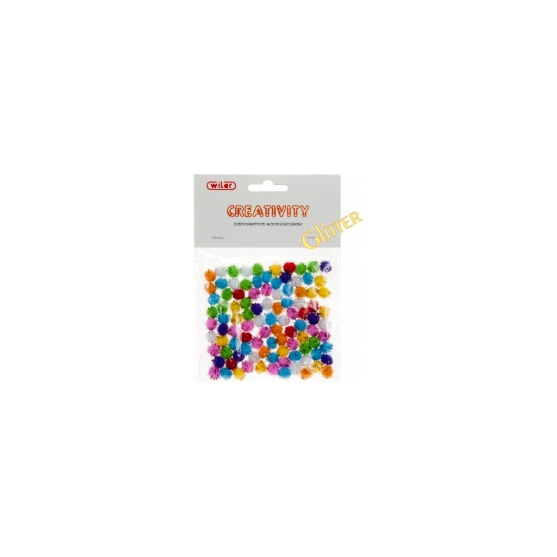 Pompons colori assortitiiglitter 10mm 100pz
