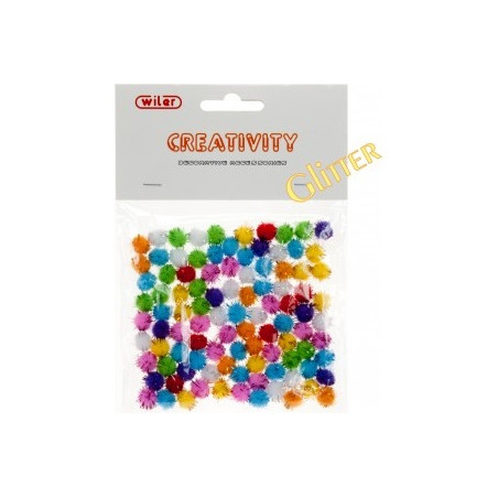 Pompons colori assortitiiglitter 10mm 100pz