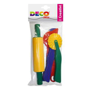 Set 5pz accessori per modellare- Set attrezzi didattici in materiale acrilico Contiene: 1 mattarello, 1 coltello, 1 stecca, 1 ro