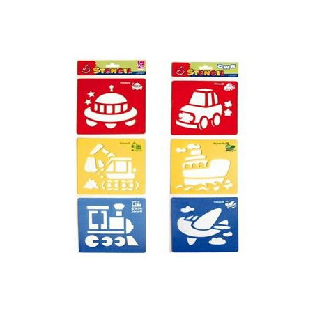 Stencil assortiti mezzi di trasporto 6pz 14x14