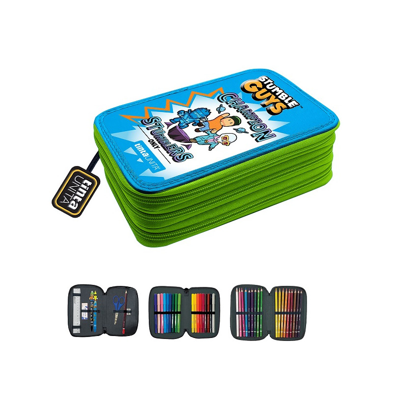 Astuccio completo 3 zip TINTAUNITA Stumble guys azzurro
