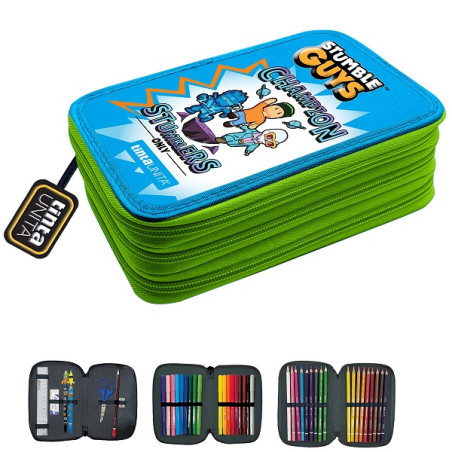 Astuccio completo 3 zip TINTAUNITA Stumble guys azzurro