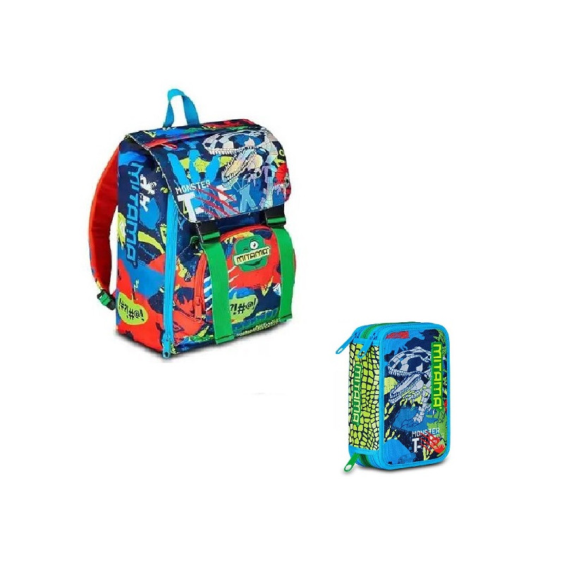 OFFERTA Kit Zaino + astuccio 3 zip Mitama big fluò Rex