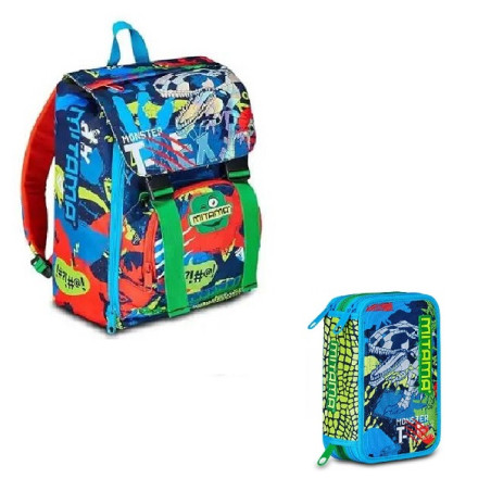 OFFERTA Kit Zaino + astuccio 3 zip Mitama big fluò Rex