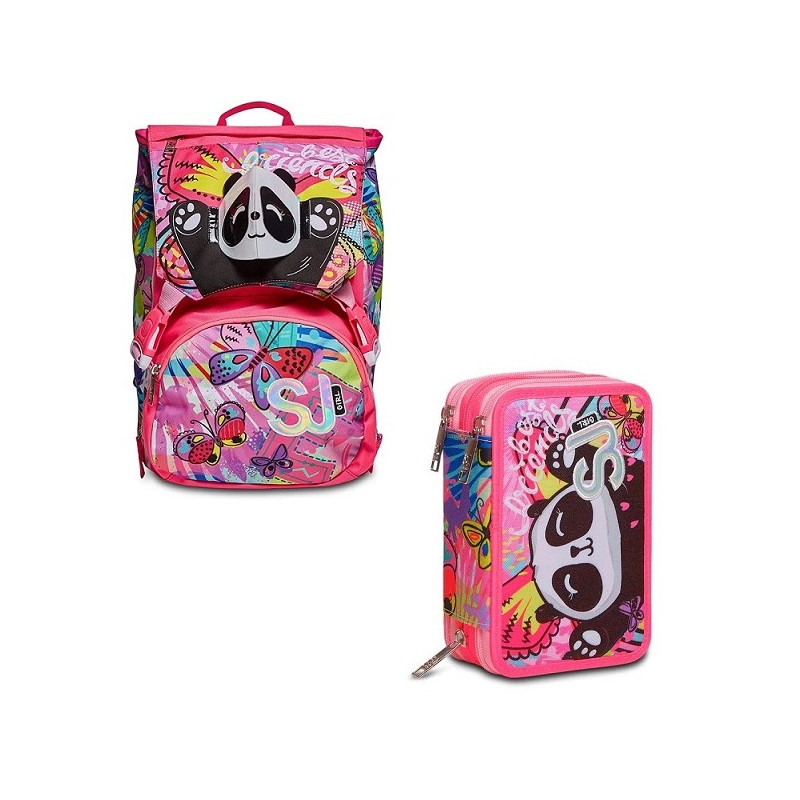 OFFERTA Kit Zaino + astuccio 3 zip PANDA Sj Seven Flip 3D Girl (31,90+69,90)