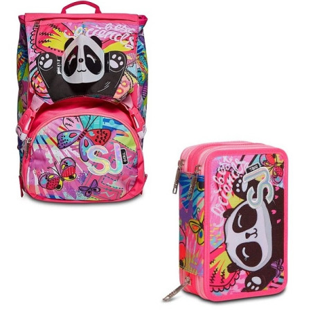 OFFERTA Kit Zaino + astuccio 3 zip PANDA Sj Seven Flip 3D Girl (31,90+69,90)