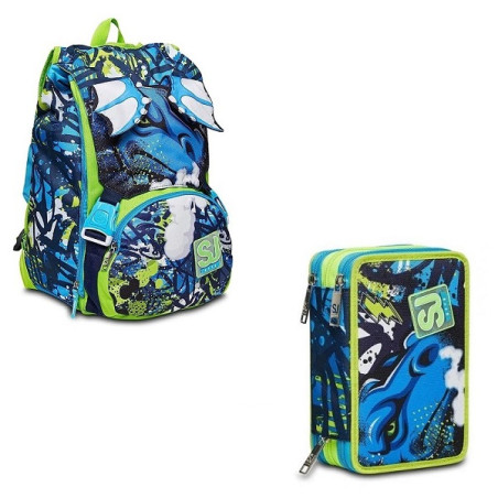 OFFERTA Kit Zaino + astuccio 3 zip Seven SJ Drago boy