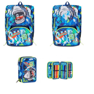 OFFERTA Kit Zaino + astuccio 3 zip Seven SJ Sharkstory (32,90+79,90)