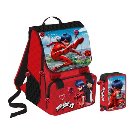 OFFERTA Zaino estensibile Ladybug Miraculous + astuccio 3 zip Schoolpack