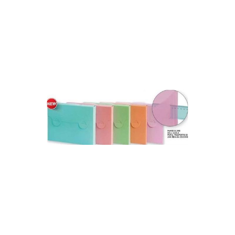 Valigetta Cartella polionda 38x29 d5 pp con manico colori pastello con foro per riga