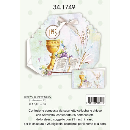 Biglietti bomboniere con Portaconfetti prima comunione 25pz