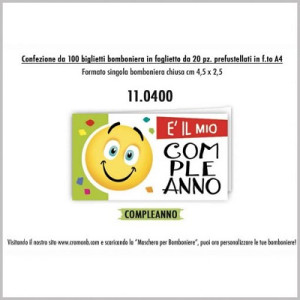 Biglietti bomboniere prefustellati compleanno Smile 100pz