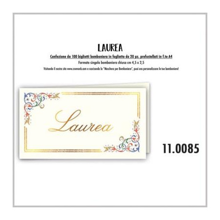 Biglietti bomboniere prefustellati laurea 100pz