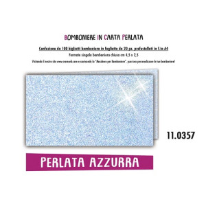 Biglietti bomboniere prefustellati perlata azzurra 100pz