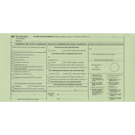 Cartolina verde atti giudiziari Avviso di ricevimento